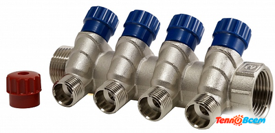 Valtec Коллектор с вентилями 1" х 4 вых. Евроконус 3/4" VTc.560.NE.060504