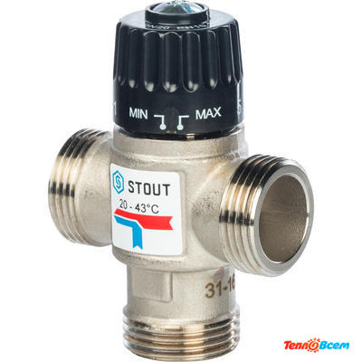 Stout Термостатический смеситель 1" НАР (20-43*C) KV=2.5 SVM-0020-254325