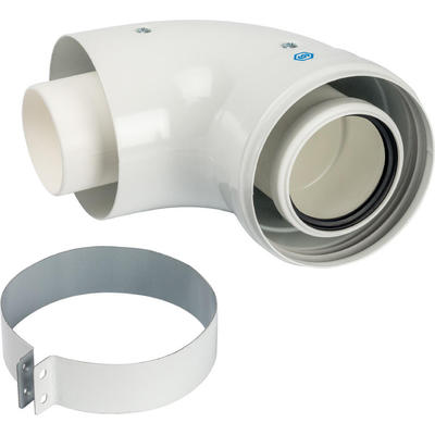 STOUT Конденсац. адаптер 90° DN60/100 м/п PP-FE с хомутом (совместим. с Vaillant, Ariston)