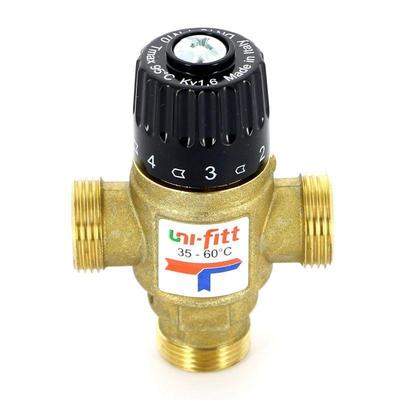 Uni-Fitt Клапан термостатический трёхходовой боковое смешение 1" НАР 35-60°C Kvs= 2,5 м3/ч