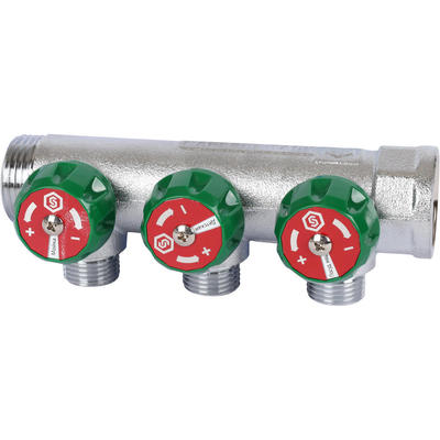 STOUT Коллектор регулирующий 3/4" х 3 вых. 1/2" плоск. уплотнение букса 90 гр SMB-6849-341203