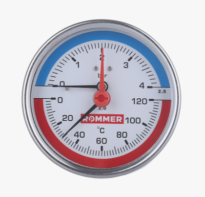 ROMMER Термоманометр аксиальный.Корпус Dn 80 мм 1/2 , 0...120°C, 0-10 бар RIM-0005-801015